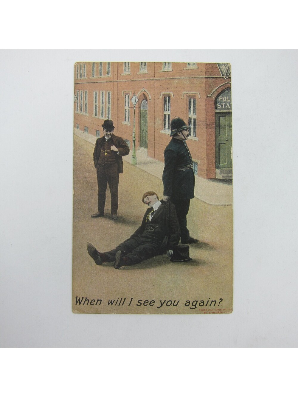 Postcard Comic Police Officer Drags Drunk Man to Station Bamforth Antique 1909